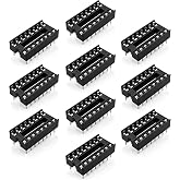 10PCS IC Socket, 2.54mm Pitch Dual Row 16 Flat Pin, Solder Type 16P IC Socket Dip Integrated Circuit ICSockets Adaptor