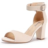 IDIFU Women's Candie-MI Peep Toe Low Block Heels Sandals Ankle Strap Comfy Chunky Wedding Dress Shoes
