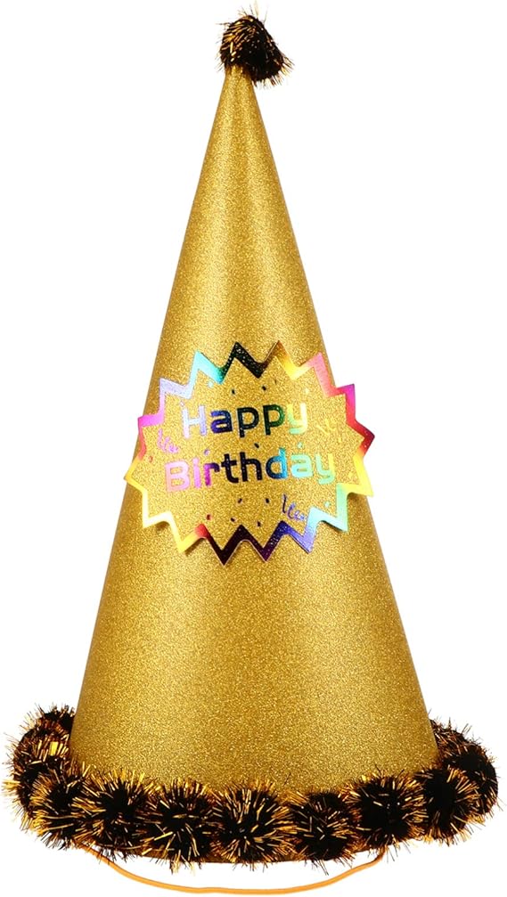 Gadpiparty Glitter Cone Golden Party Hats Birthday Hats for Adults, Party Hats with Ropes for