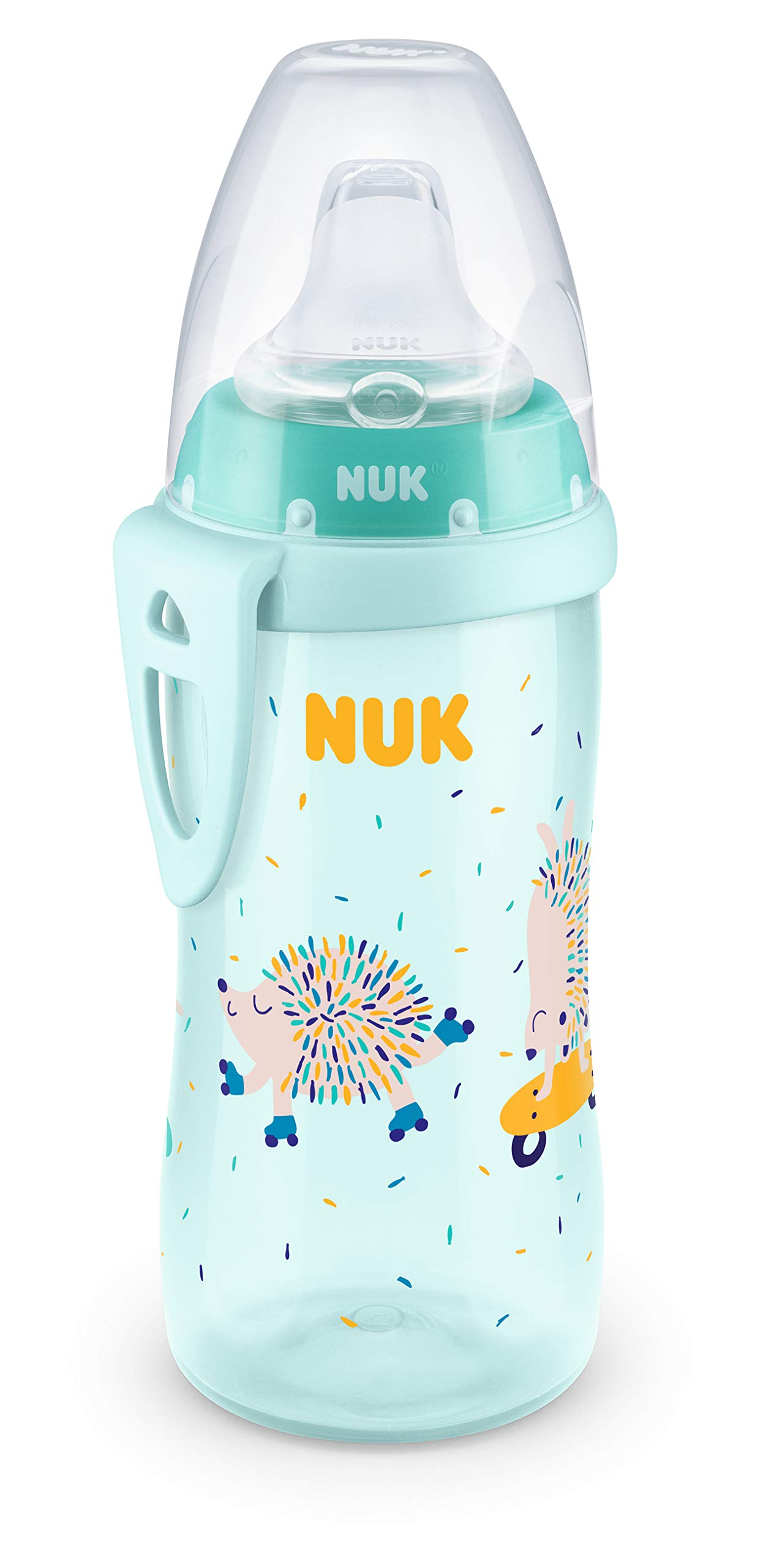 NUK Active Cup Learning Cup | 12+ Months | Leak-Proof Drinking Spout | Clip & Protective Cap for On The Go | 300 ml | BPA-Free | Hedgehog (Mint)