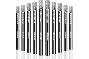 SHANDERBAR 10 Pcs Dry Diamond Drill Bits Set,1/4" Diamond Drill Bit for Porcelain Tile Ceramic Granite Stone Marble Glass and More Hard Materials, 6mm Small Diamond Hole Saw Kit with Coolant and Round Shank