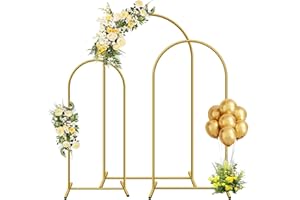 YAYOYA Metal Arch Backdrop Stand, Set of 3 (4ft / 5ft / 6ft) Gold Arch Backdrop with 12 Ground Nails, Stable Arched Background Stand for Wedding, Baby Shower, Birthday Party, Photography