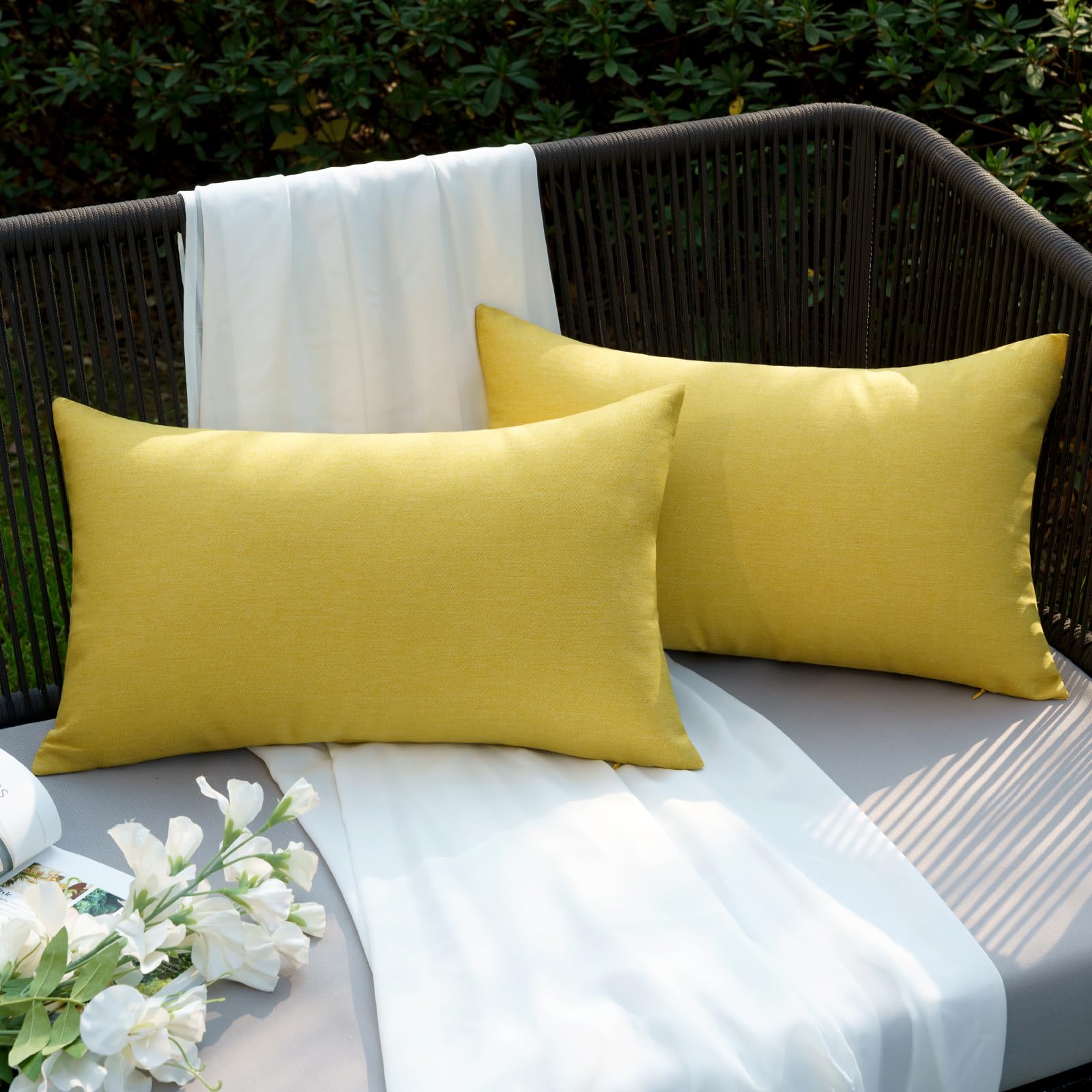 EMEMA Outdoor Cushion Covers Waterproof Decorative 12 x 20 Inch Throw Pillow Covers for Furniture Patio Couch Garden Yellow Sofa Bed Linen Balcony Outside Cushions 30 x 50 cm Set of 2