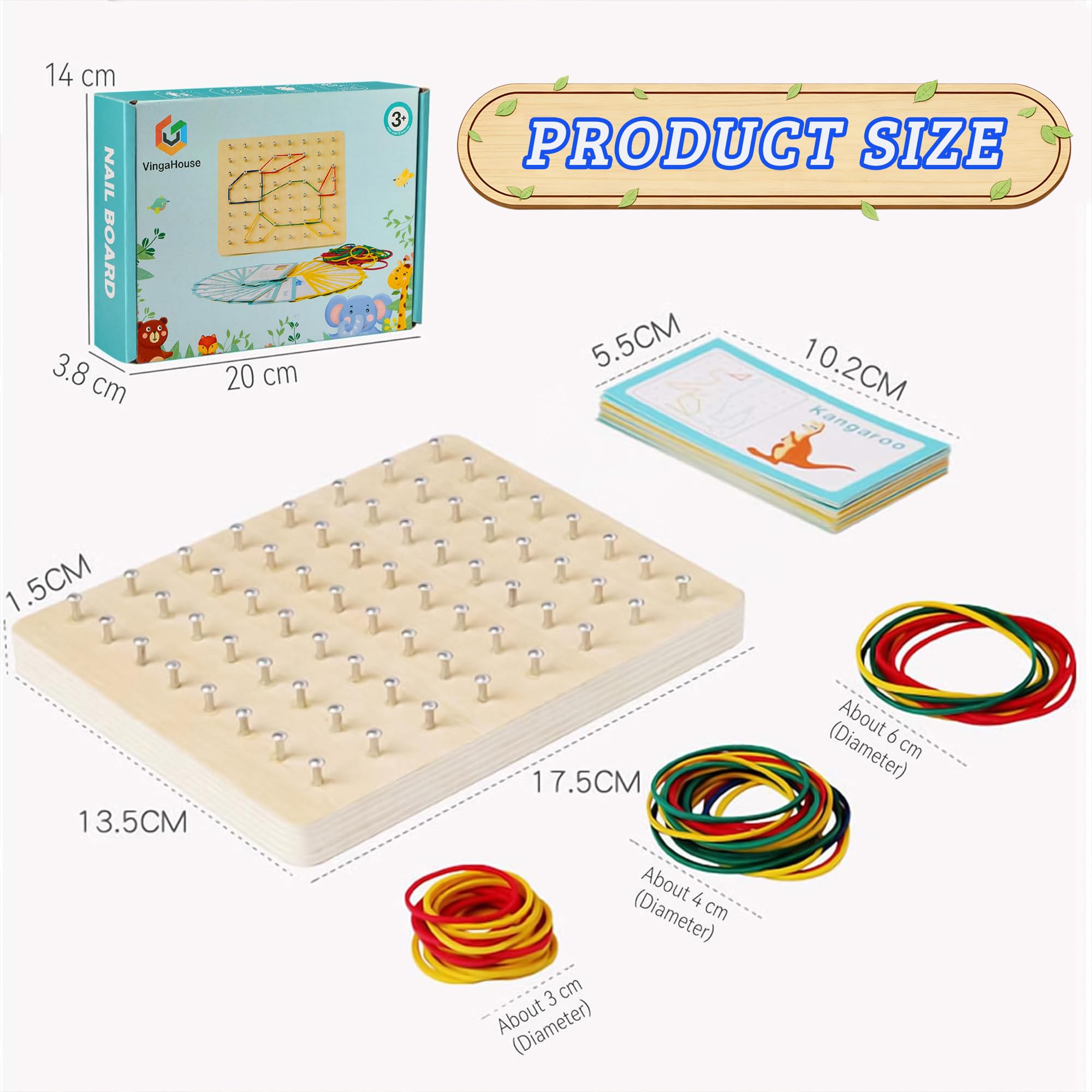 VingaHouse Montessori Spielzeug ab 3 4 5 6 Jahre -Geobrett- Geoboard Holz 7