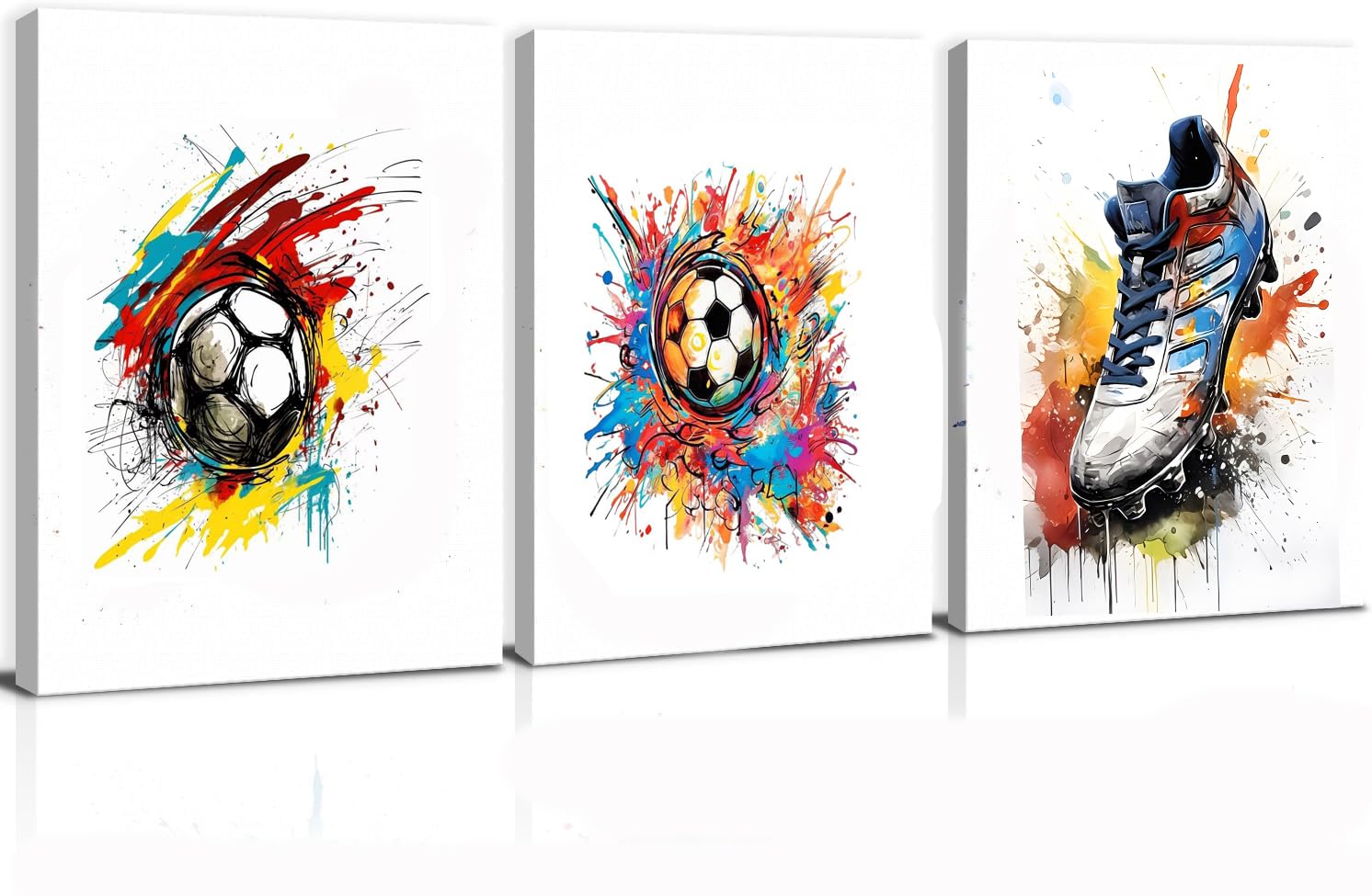 Kepuarm 3 Pcs 16" x12'' Framed Decor Canvas Wall Art Art Prints, Football Theme Watercolor Posters Prints for Boys Kids Teen Game Room Bedroom Playroom Wall Decor (12x16inch,Football)