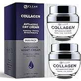 Clear Beauty Collagen Day & Night Face Moisturizer - Dermatologist Tested, Anti Aging Korean Skin Care - Plumping Hydration, Elasticity Support, Silky Finish - Vegan, Clean Beauty - Duo Pack