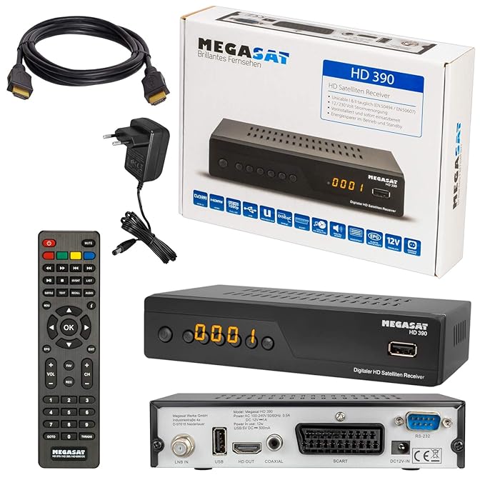 SATELLITEN SAT Receiver ? HB DIGITAL DVB-S/S2 Set: MEGASAT HD 390 DVB-S/S2 Receiver + HDMI Kabel mit vergoldeten Anschlüssen 
