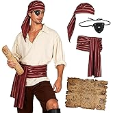 EpicCos Pirate Costume Accessories, Red Head Scarf Leather Eye Patch Treasure Map Sash Belt for Halloween, Ren Faire Cosplay