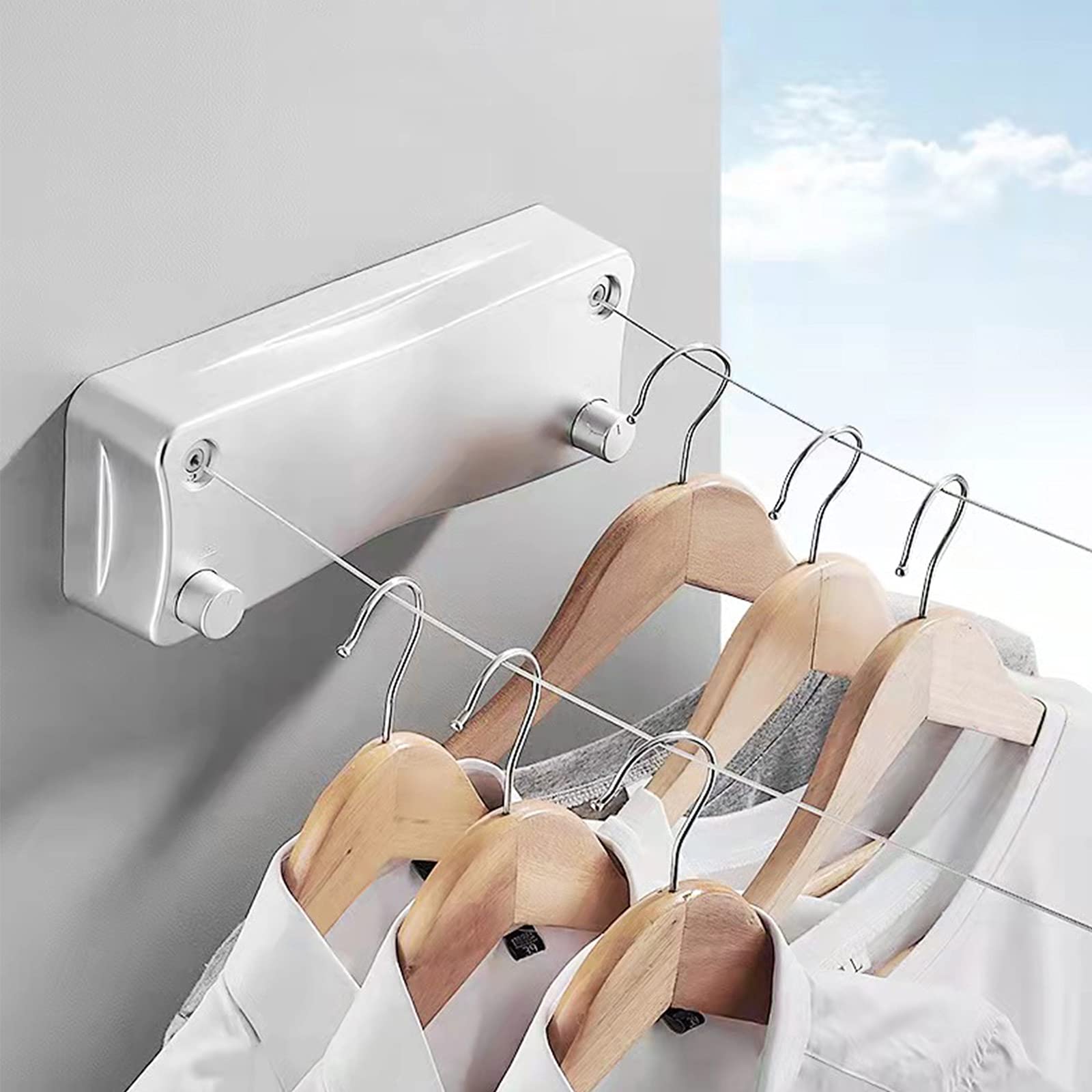 Kadorla 5.2m Retractable clothesline indoor clothes drying rack with double line，balcony drying rack extendable wall dryer ， washing line use for Bedroom Bathroom Balcony garden (white)