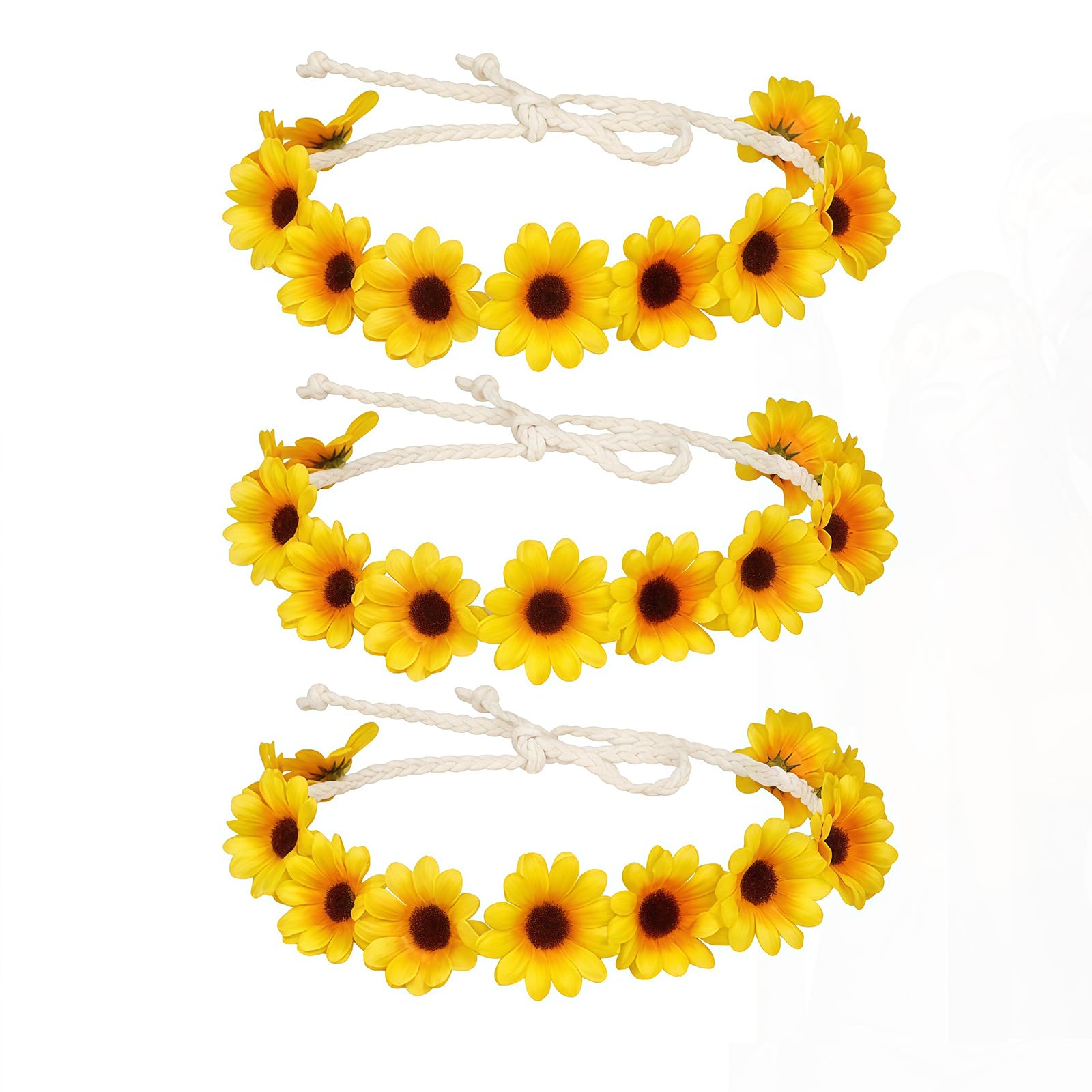 VASANA 3PCS Fashion Sunflower Headband Hair Crown Wreath Headpiece Hair Band Tool Tie Wrap Wreath For Bridal Beach Scenery Festivals Wedding Hair Accessories (Yellow)
