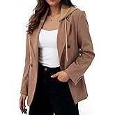 Mina Self 2026 Women's Spring Hooded Blazer Jacket - Double-Breasted Oversize Loose Fully-Lined Work Office Suit with Pockets