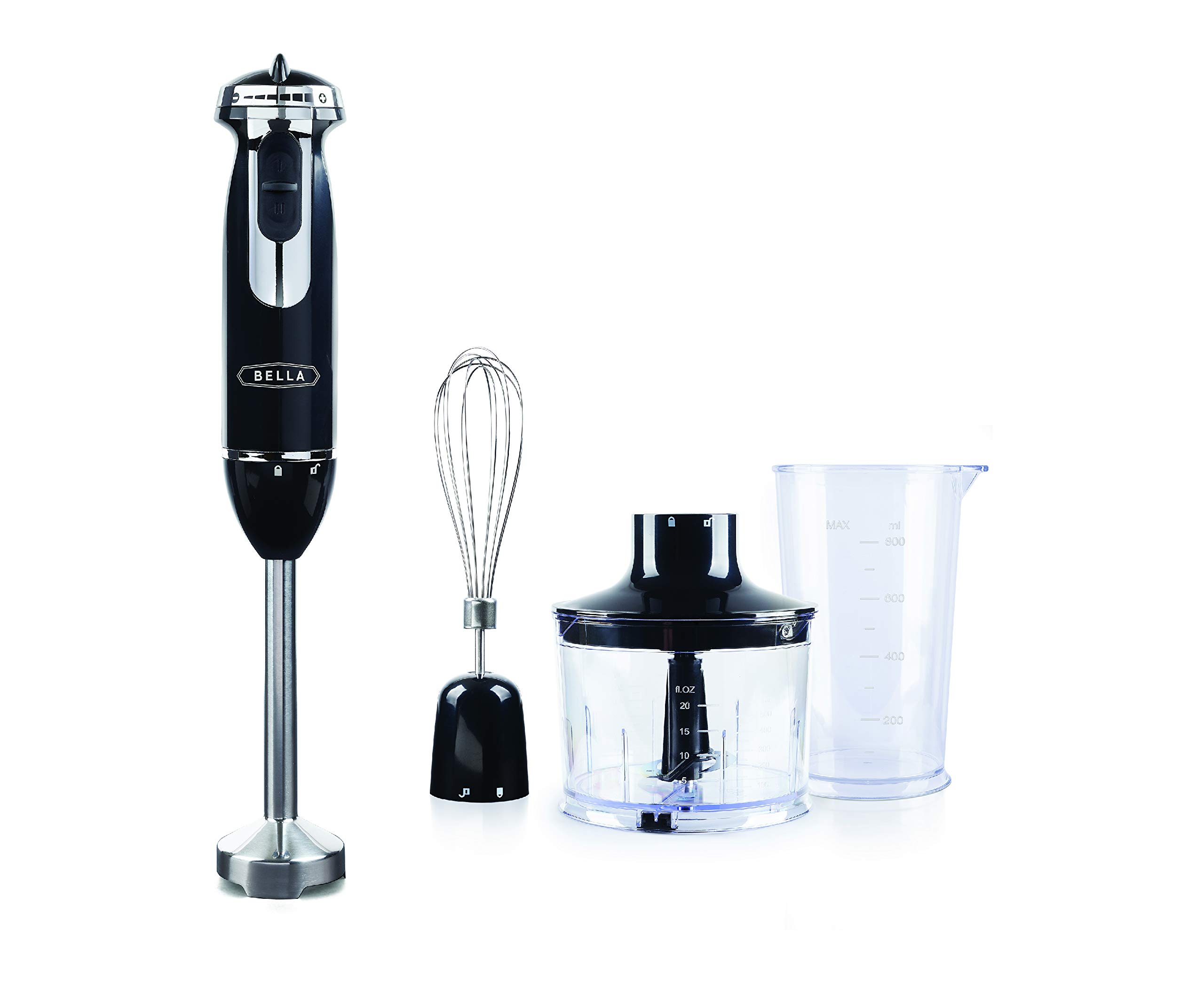 BELLA 10-Speed Immersion Blender with Attachments, 350 Watt, Immersion Blender with Dishwasher Safe Whisk & Blending…
