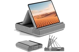 KDD Tablet Pillow Stand, Multi-Angle Viewing Ipad Holder for Lap, Bed and Desk, Foldable Soft Pad Dock with Stylus Mount Comp