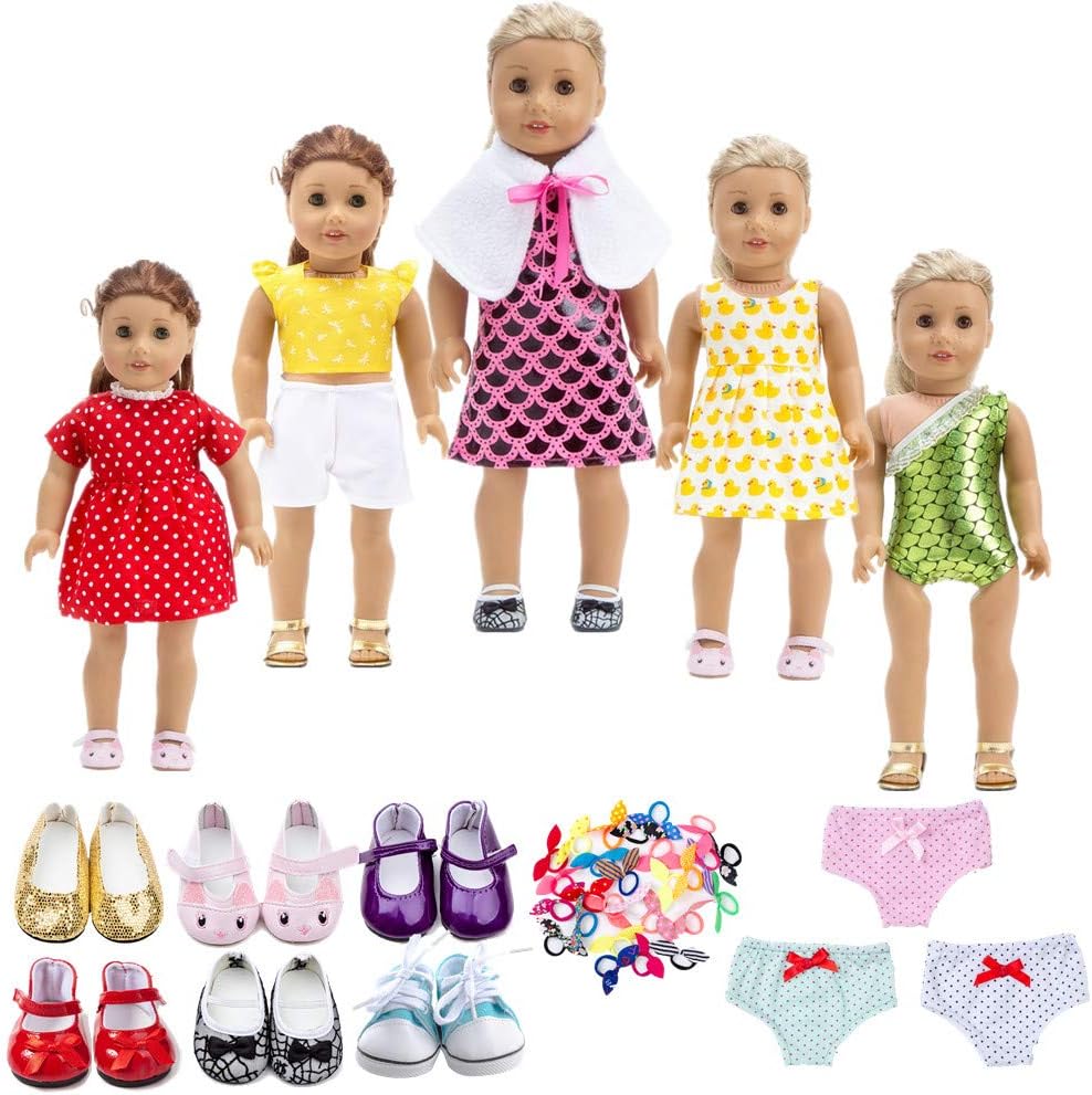 TOYYSB 18 Inch Doll Clothes&Accessories, Include 5 Set Toys Doll Outfits + 2 Pairs Doll Shoes +2 Doll Underwear Doll Accessories, Fit American Dolls Girls Dolls