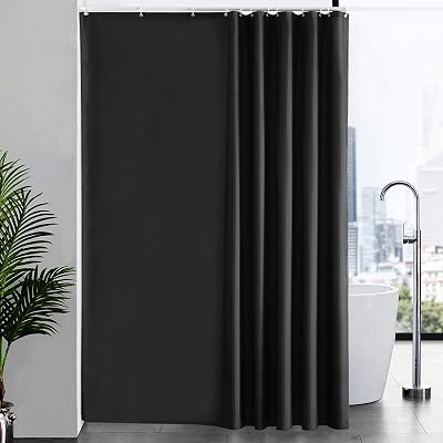 Furlinic Shower Curtain Mould Proof Waterproof 78x94 Inch Black with 12 Hooks