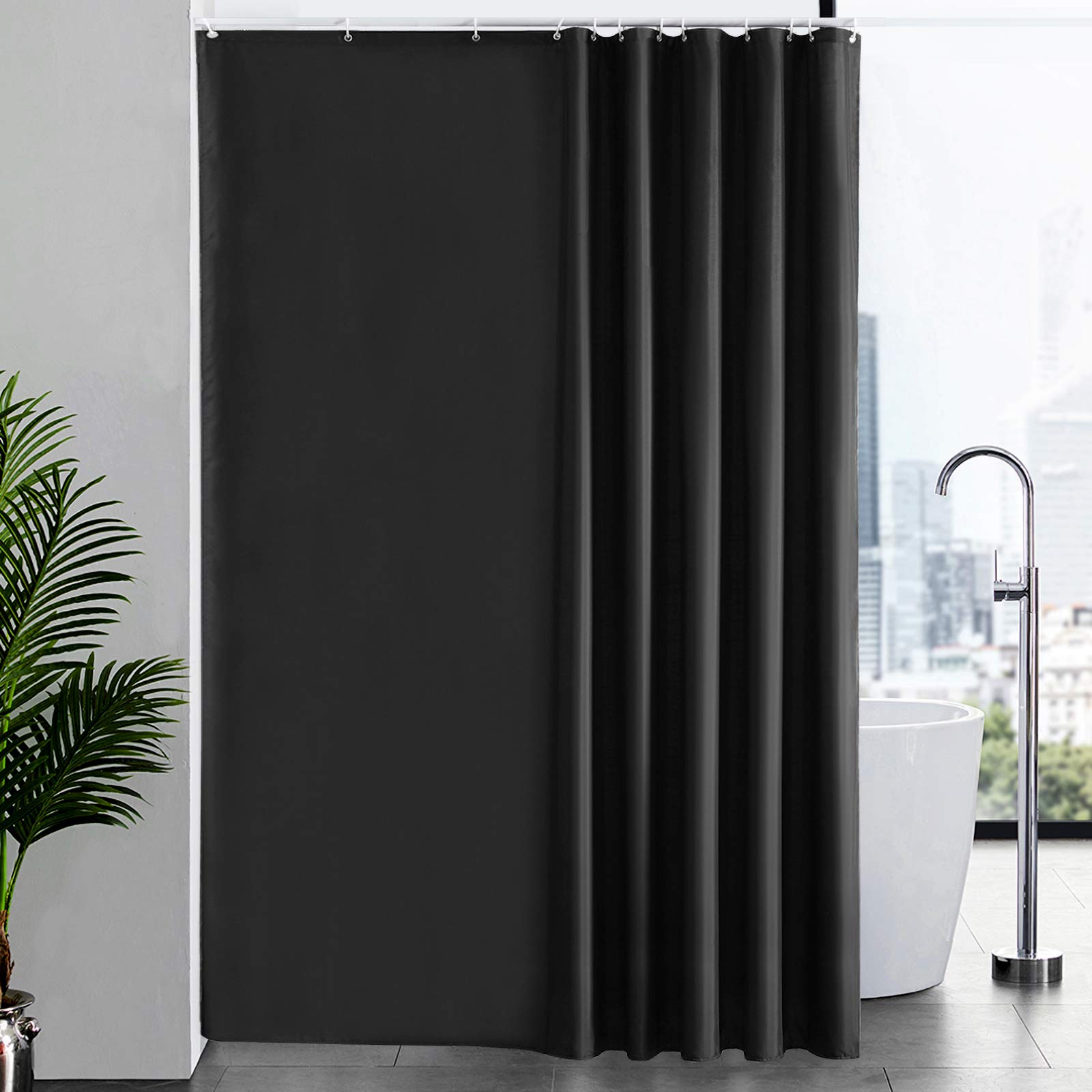Furlinic Shower Curtain Mould Proof Resistantand Waterproof Washable Polyester Fabric Black Bath Curtains with Weighted Hem 12 Hooks for Wetroom Extra Long 78x94 Inch.