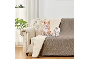 LPMOERA Waterproof Reversible Couch Sofa Cover Blanket for Dogs Washable Furniture Protector Slipcover for Kids Kahki 52 * 82 Inch(Pack of 1)