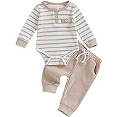 Pivanzore Newborn Baby Boy Clothes Infant Boy Girl Striped Long Sleeve Sweatshirt Romper Bodysuit Soft Fall Winter Outfit