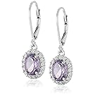 Sterling Silver Gem Halo Leverback Earrings