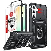 LeYi for Samsung Galaxy S25-FE Case: Magnetic Stand Military-Grade Black | Samsung S25FE Screen Protector 2PCS Slide Camera Cover Active Daily Protection Galaxy S 25 FE Funda Mobile Unlocked, Black
