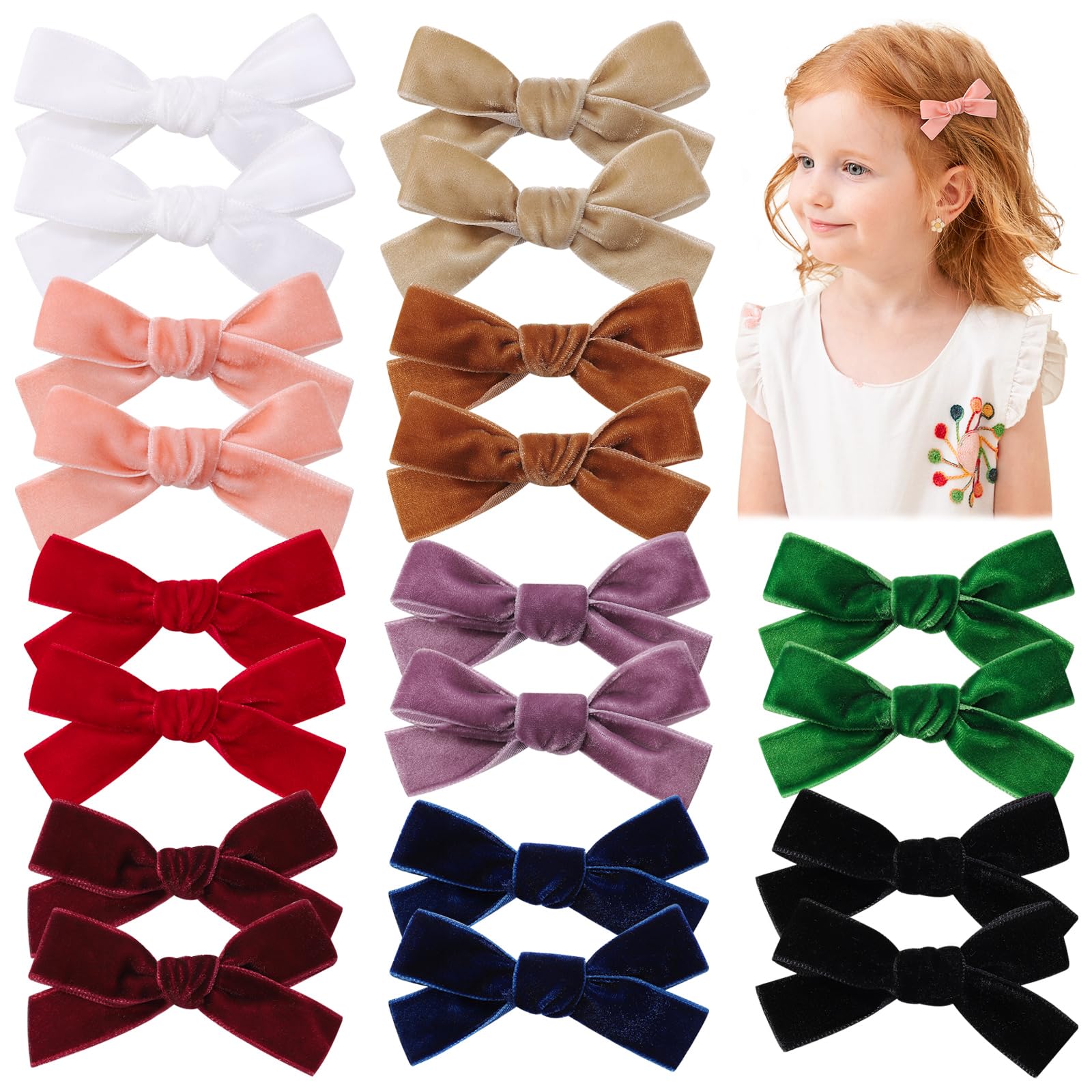 Photo 1 of YLEN YHXX 20PCS Velvet Hair Bow for Girls Fully Lined Velvet Bow Clips Non Slip Handmade Solid Color Velvet Hair Boutique Accessories for Baby Girls Toddlers Teens Kids
