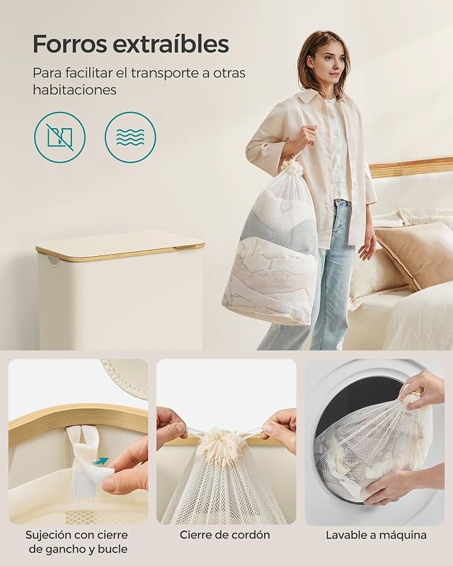 Cesto de Ropa Sucia con Tapa, 150 L, Plegable, 60x38,5x70,5 cm