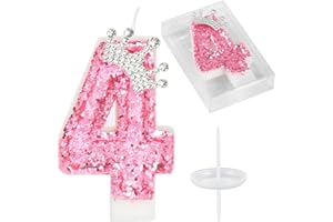 AKURIEEY Birthday Number Candles,Pink Crown Birthday Candles for Cake,Glitter Number 4 Candle Cake Topper with Sequins for Girls,Women, Anniversary Celebrations Supplies (Pink 4)