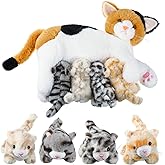 Skylety Nurturing Cat Stuffed Animal with 4 Plush Kittens, Cats Baby Stuffed for Girls Boys Plushy Mommy Kitty with Baby Kittens for Birthday Party Favors Gifts(Lovely Style)