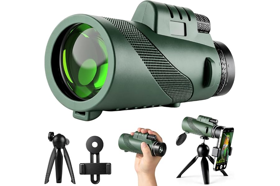 80X100 Monocular Telescope for Adults, with Tripod & Phone Holder | HD BAK-4 Prism, Lightweight for Bird Watching, Hiking, Camping, Outdoor Observation