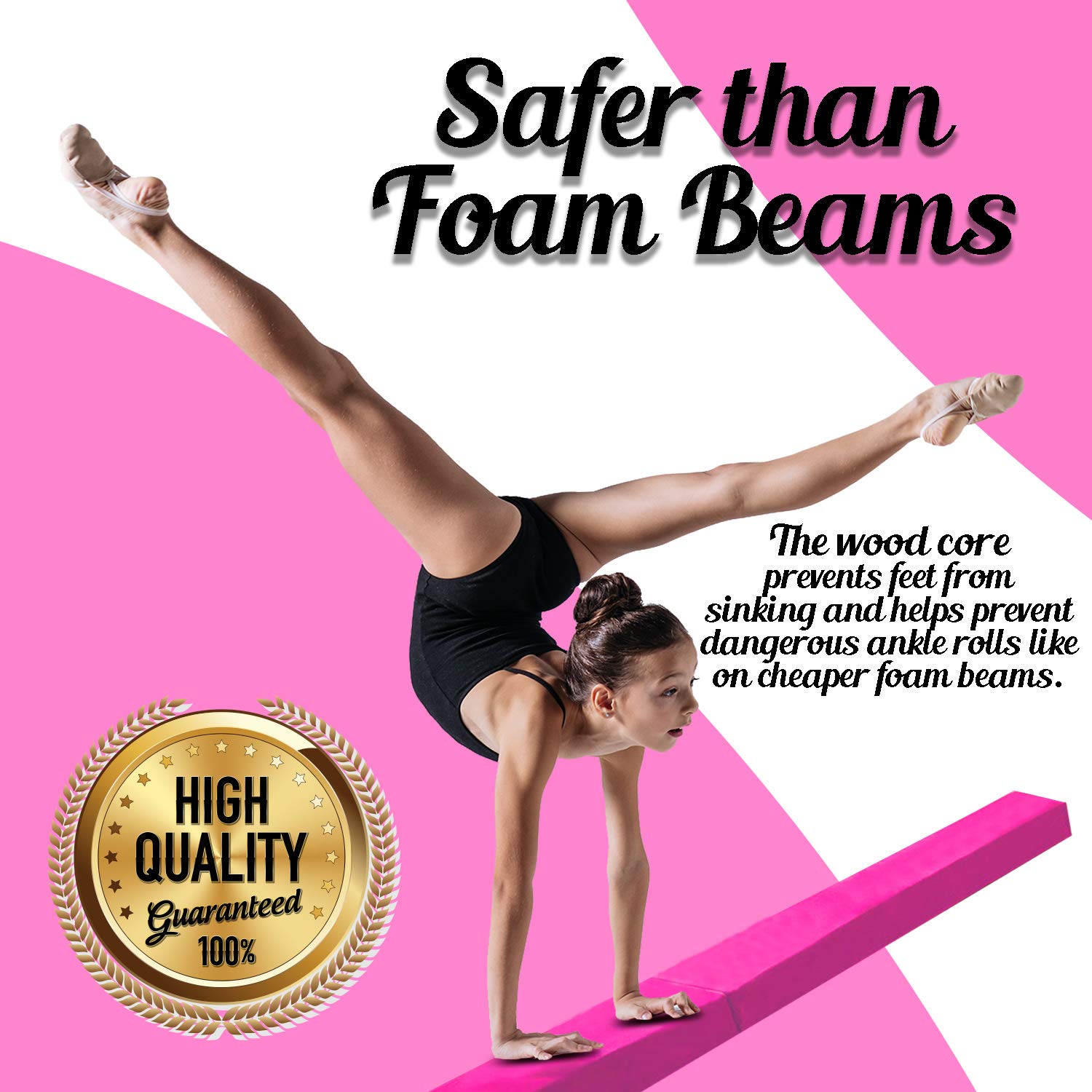 Junior Gymnastics Balance Beam 8 Ft Folding Wood Core Low Floor Beam