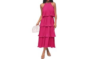 ZESICA Women's 2025 Summer Sleeveless Halter Neck Ruffle Tiered Layed Chiffon Flowy Swing Long Midi Dress