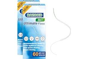 RAZOKO 3-in-1 Floss for Braces, 120 Pre-Cut Strands | Floss Threaders, Spongy & Regular Floss for Bridges & Wide Gaps