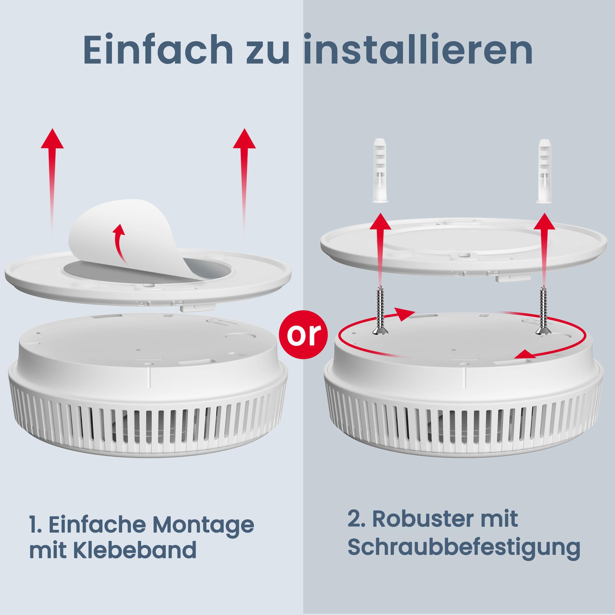 Rauchmelder 10 Jahre Batterie, TÜV Rheinland Zertifizierter Photoelektrischer Rauchwarnmelder mit Klebepad, Feuermelder mit Stummschaltfunktion, EN14604 6