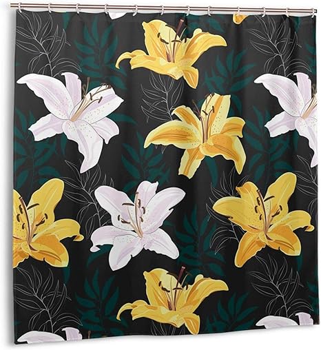 Amazon Co Jp シャワーカーテン ユリ りり 花 優雅 防水 防カビ 加工 リング付属 180 180cm おしゃれ 浴室 カーテン 風呂カーテン バスカーテン かわいい 北欧 防水 間仕切り 遮像 目隠し 厚手 取り付け簡単 Yamayago ホーム キッチン