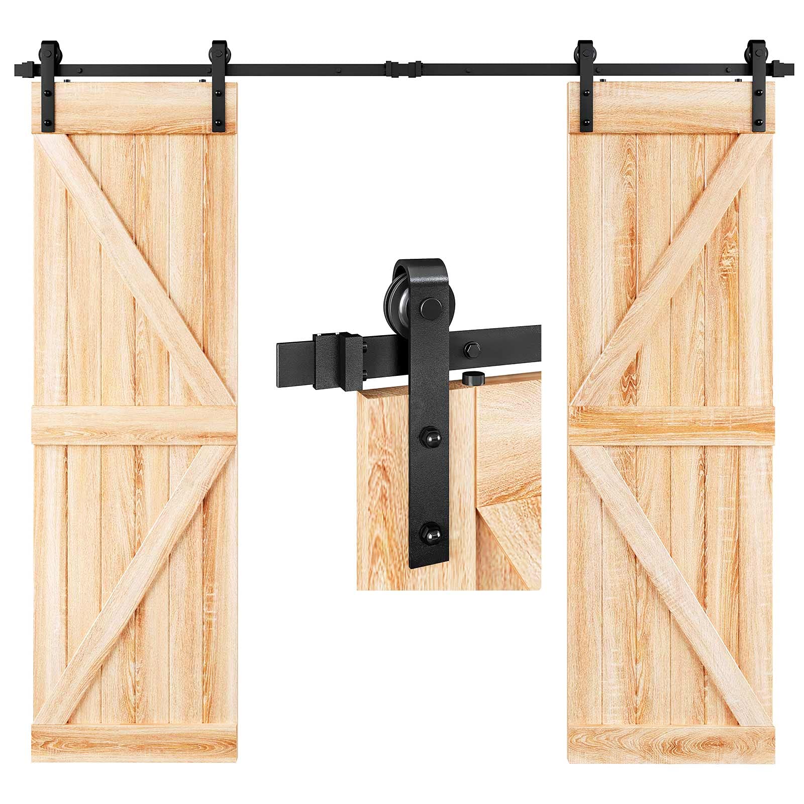 Photo 1 of EaseLife 8 FT Double Door Sliding Barn Door Hardware Track Kit,Basic J Pulley,Heavy Duty,Slide Smoothly Quietly,Easy Install (8FT Track Kit for Double 24" Wide Door)