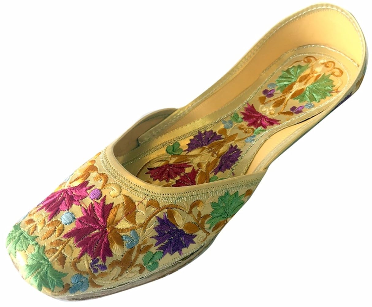 step n style women flat gold phulkari work khussa shoes punjabi jutti ballerina traditional mojari