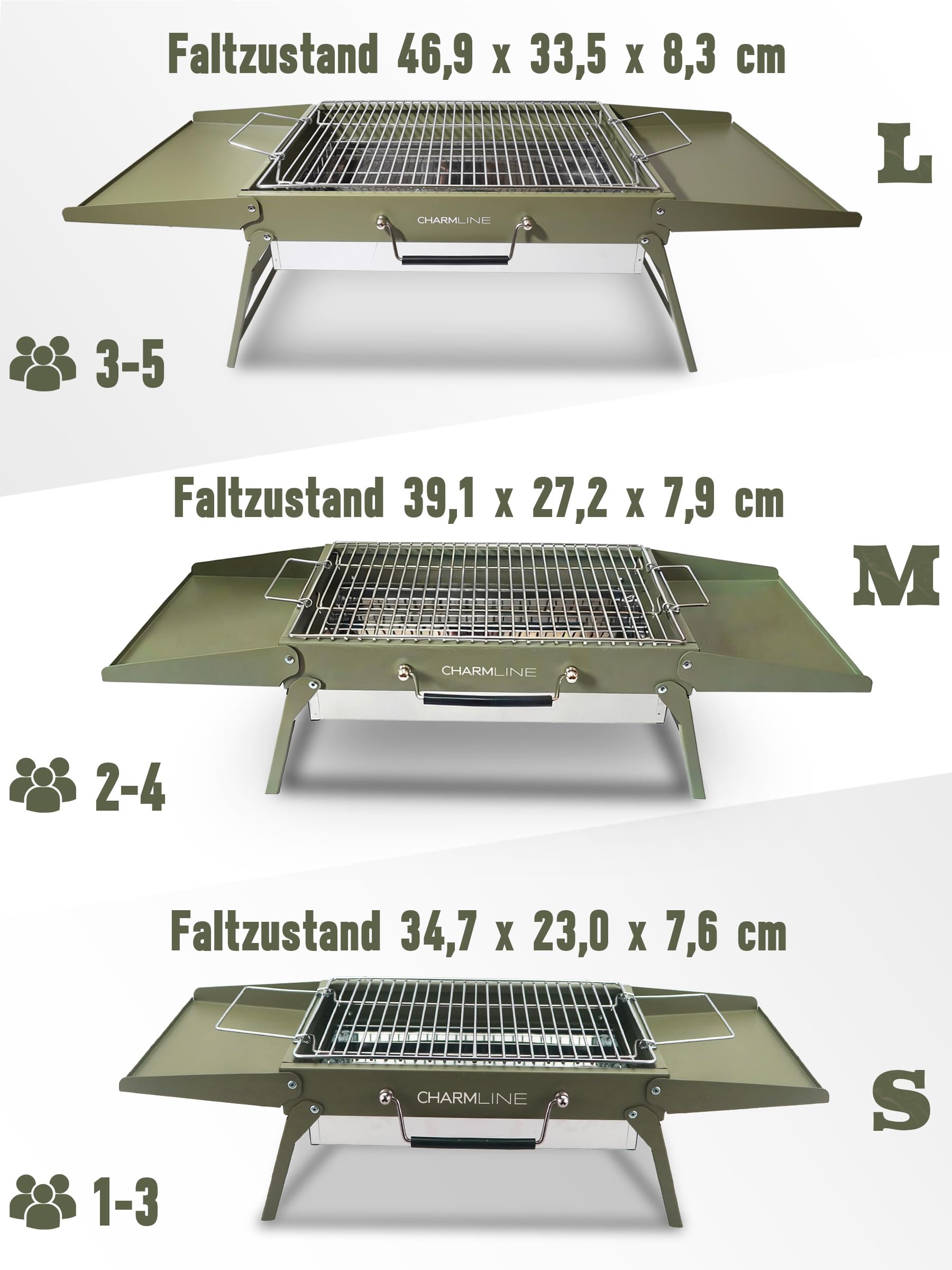 Charmline Tragbarer Holzkohlegrill, Klappbarer Campinggrill 35 x 23 cm für 1–3 Personen, Mini BBQ Grill für Balkon, Garten, Camping, Picknick und Strand, Grün 9