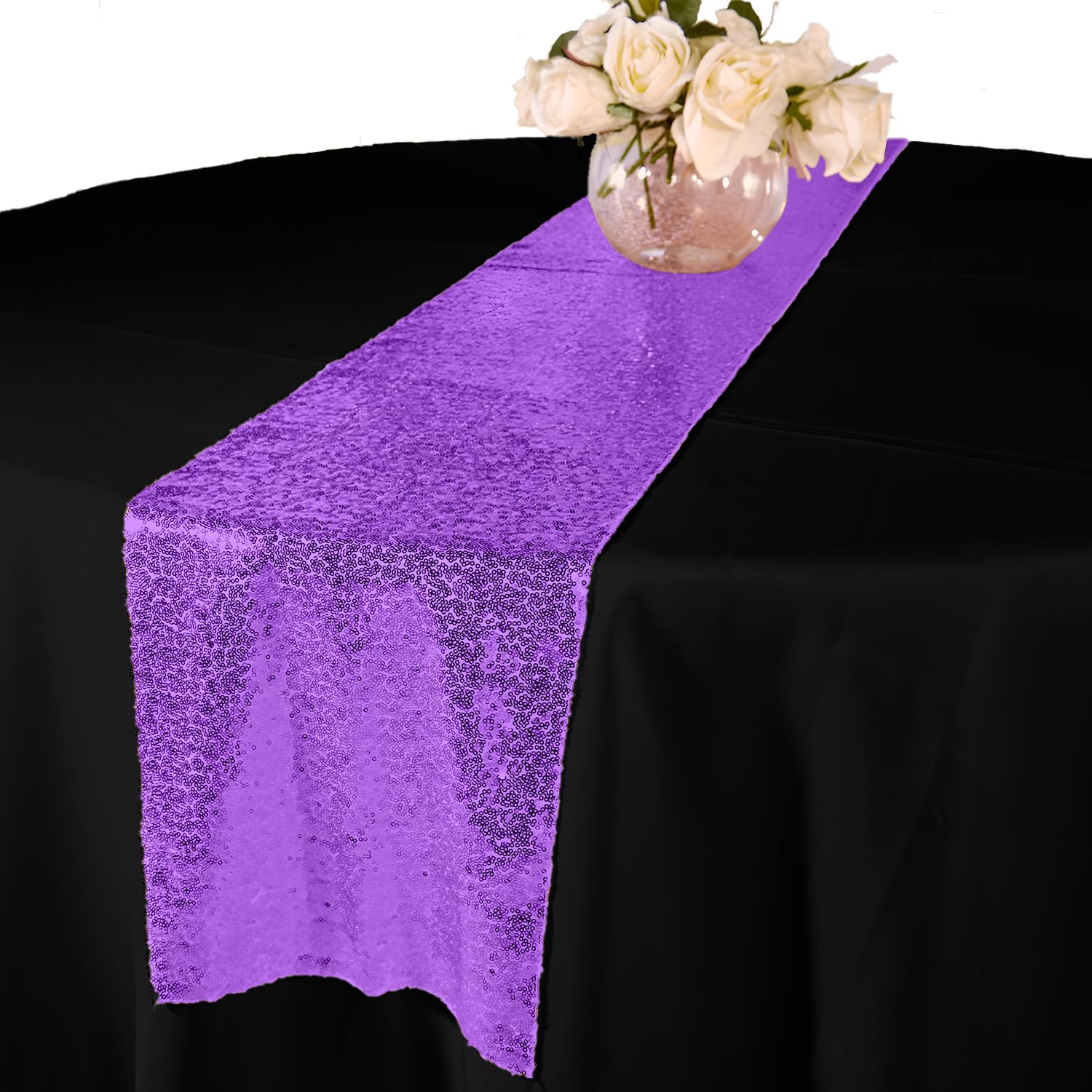 Elegant Event Essentials – Sequin Party Long Table Runner – For Spring Party, Wedding, Reception, Banquet, Home Dining Space Christmas Centrepiece Decoration (12” x 108”/30.48 x 274.32cm) - Purple