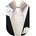 Hi-Tie Silk Ties for Men Plaid Paisley Striped Necktie Pocket Square Cufflinks Set Formal Business