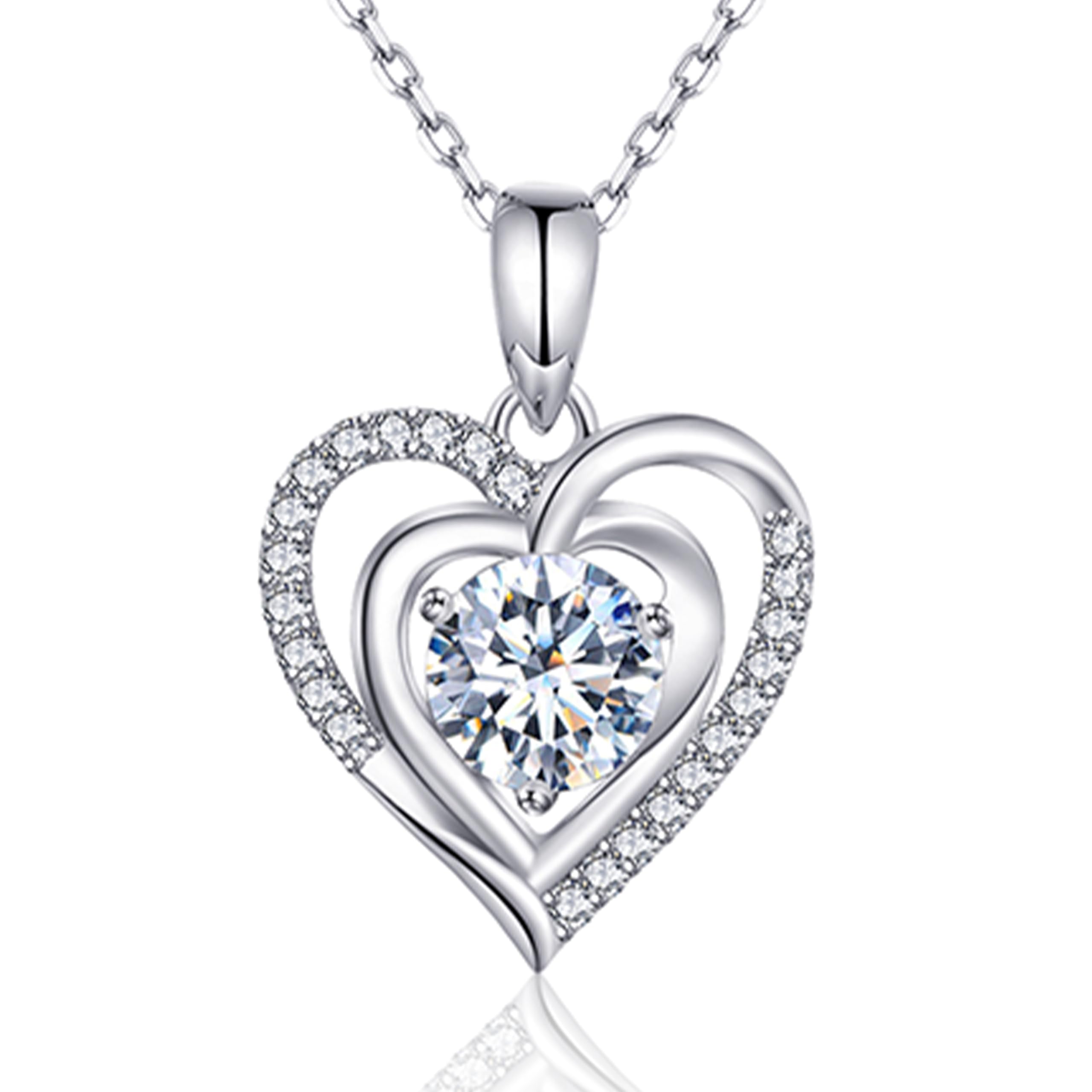 immobird Sterling Silver Heart Pendant Necklace Hypoallergenic Sparkling Fine Jewellery for Women Mothers Day Wife Birthday