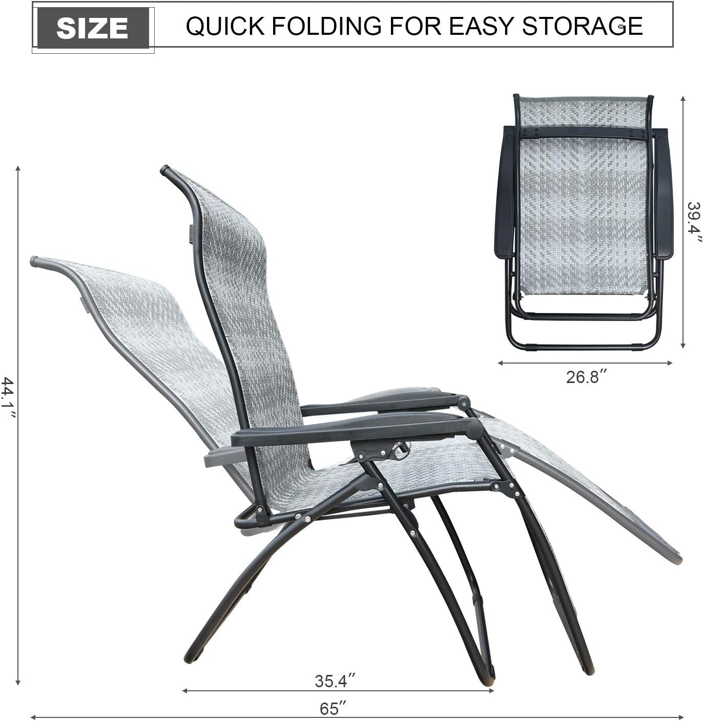 GOLDSUN Rattan Zero Gravity Chaise Lounge Chair Adjustable Patio Lawn Wicker Reclining Lounger Chair with Tray for Outdoor,Garden,Beach,Porch,Swimming Pool (Grey with Round Leg): Kitchen & Dining