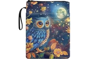 Ystardream Starry Night Owl Book Sleeve for Book Lovers Book Sleeve with Zipper Stationery Storage Bag Canvas Book Protector 