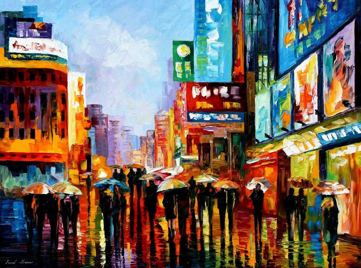 New York handpainted oil painting Lights of Downtown