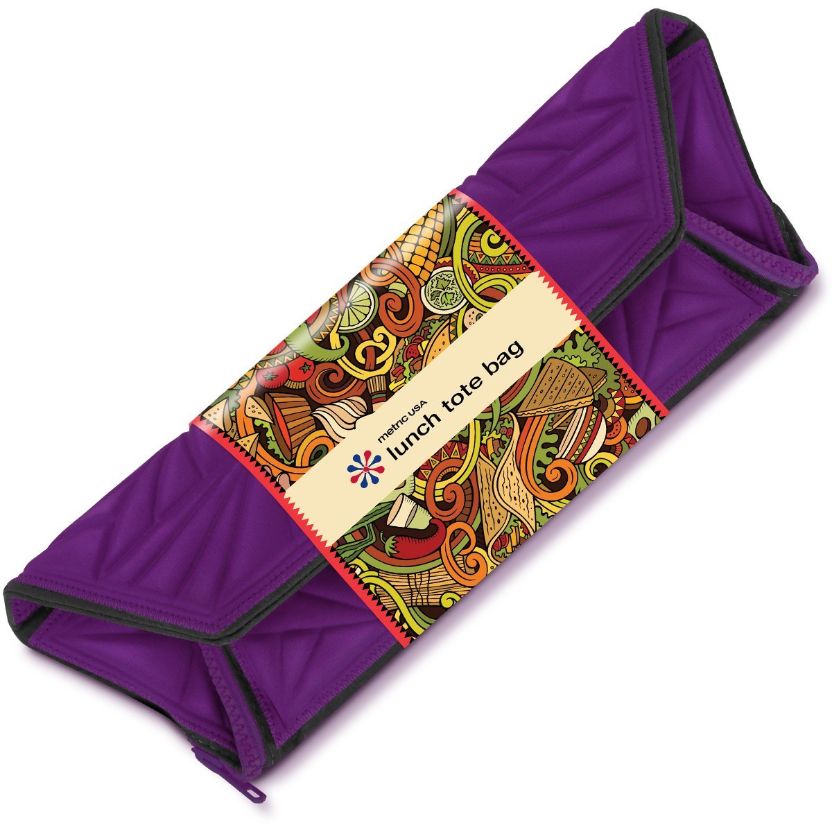 Metric USA Lunch Tote Bag with Odor-eliminating Pouch, Reusable & Portable Insulated Lunch Box Cooler Bag to Work, School, Picnic & Food Holder with Zipper stash pocket for Women, Men and Kids(Purple)