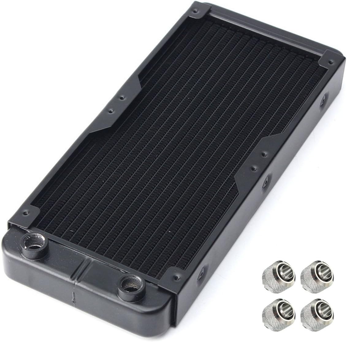 240MM Aluminum Computer Water Cooling Radiator Water Cooler 18 Pipe Heat Exchanger CPU Heat Sink G1/4" Hard Tubing Compression Fitting(4 Pack)