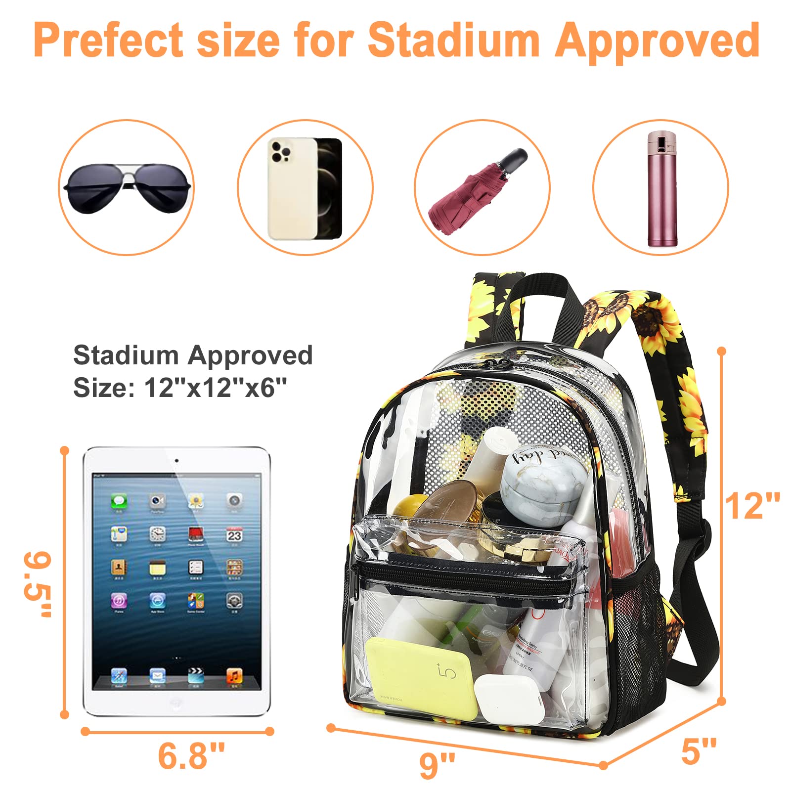 BTOOP Clear Mini Backpack for Stadium Events 12x12x6 Small Transparent Backpacks Plastic See Through Clear Bag for Concerts Work Festival Security Travel