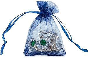 THEDISPLAYGUYS FOR YOUR MODERN LIVING TheDisplayGuys 48-Pack 2" x 2-3/4" Navy Blue Sheer Organza Gift Bags with Drawstring, Goodie Bags for Jewelry, Candy Bags, Treat Bags, Wedding Favors Small Mesh Bags