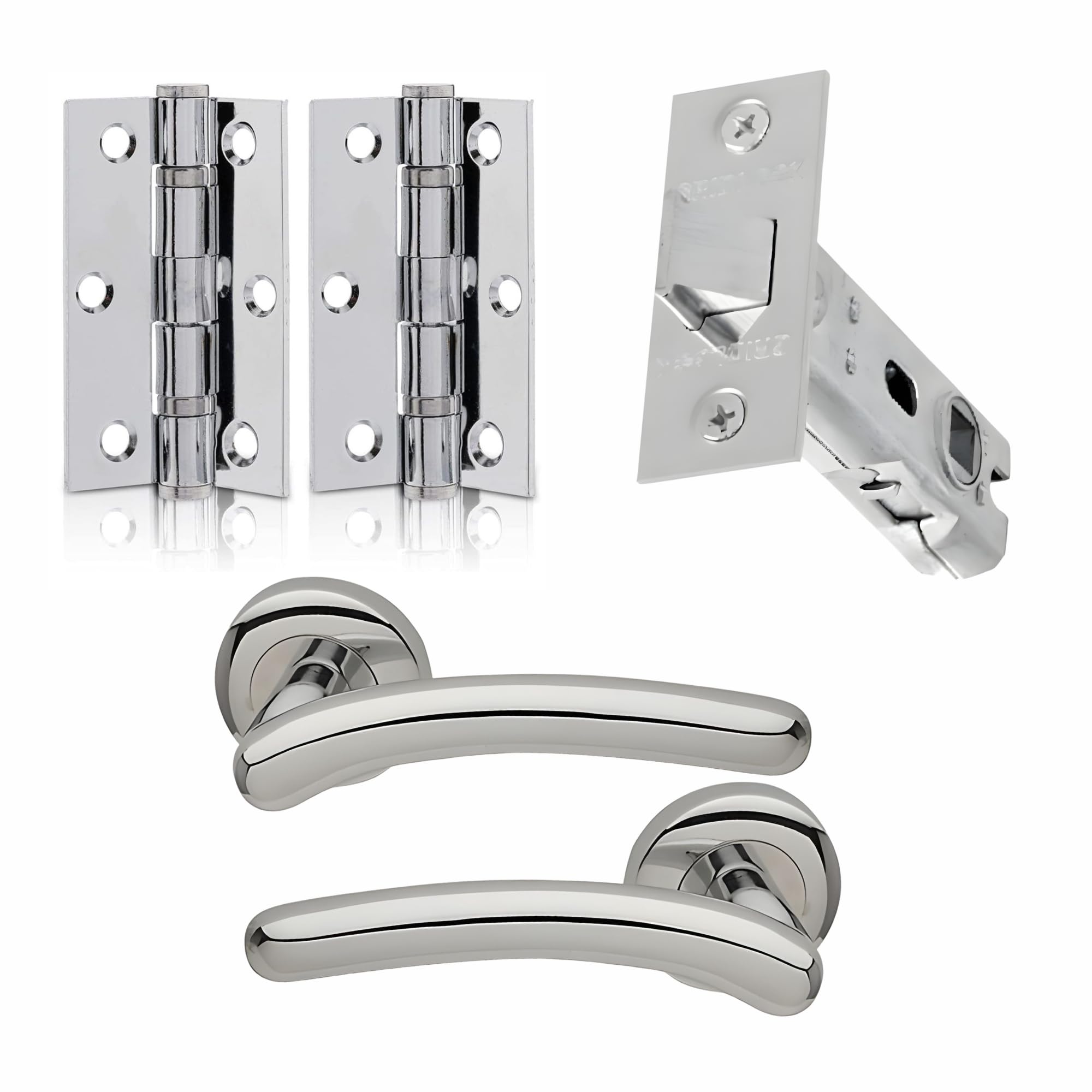 UAP Door Handle Pack - Door Handle Set for Internal Doors, with Handles, Hinges, Tubular Mortice Latch, Intelligent Hardware Latch Pack, Polished Chrome Satin Chrome Blister Pack (Omega Style Handle)