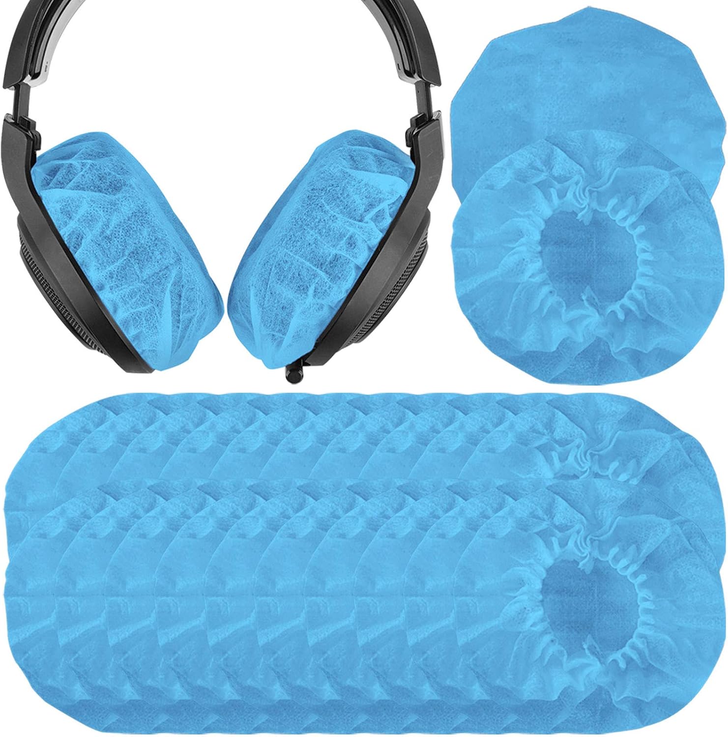 Geekria 100 works Disposable Headphones Ear Cover for Large Over-Ear Headset Earcup, Stretchable Sanitary Protector (L/Blue)