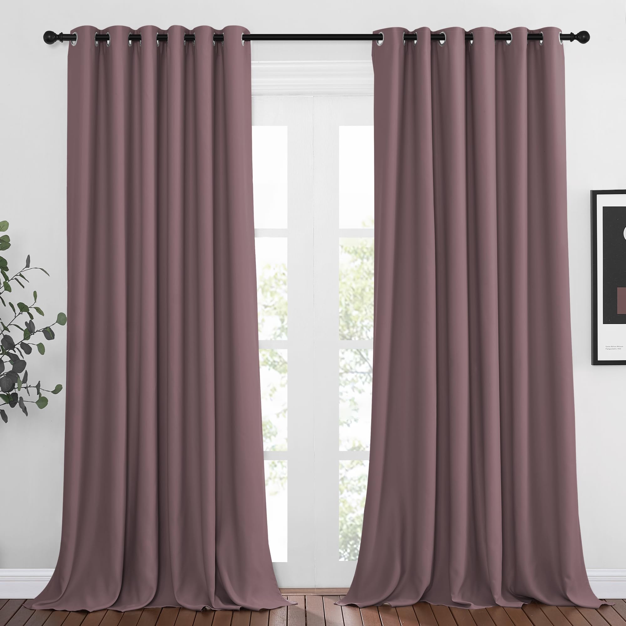 NICETOWN Dry Rose Curtain Panels - Home Decoration Thermal Insulated Solid Grommet Blackout Curtains/Drapes for Hall/Sliding Door (80" Wide by 108" Long, Dry Rose, Set of 2) Image